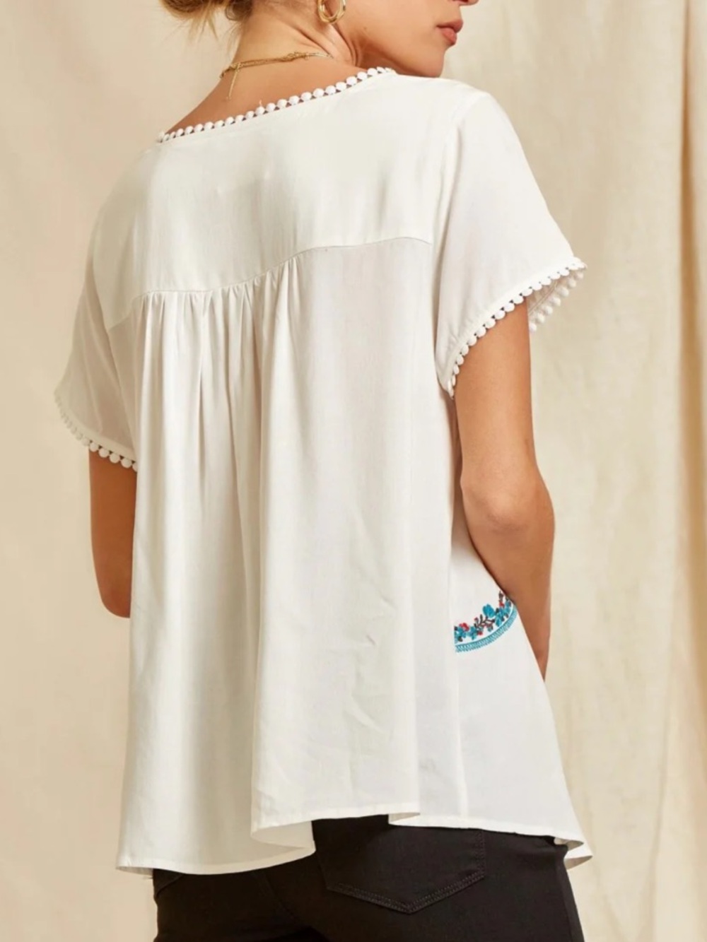 Savanna Jane Floral Embroidered Short Sleeve Square Neck Top White Size Small - Picture 3 of 13